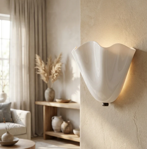 Retro Stained Glass Shell Wall Sconce for Bedroom and Hallway