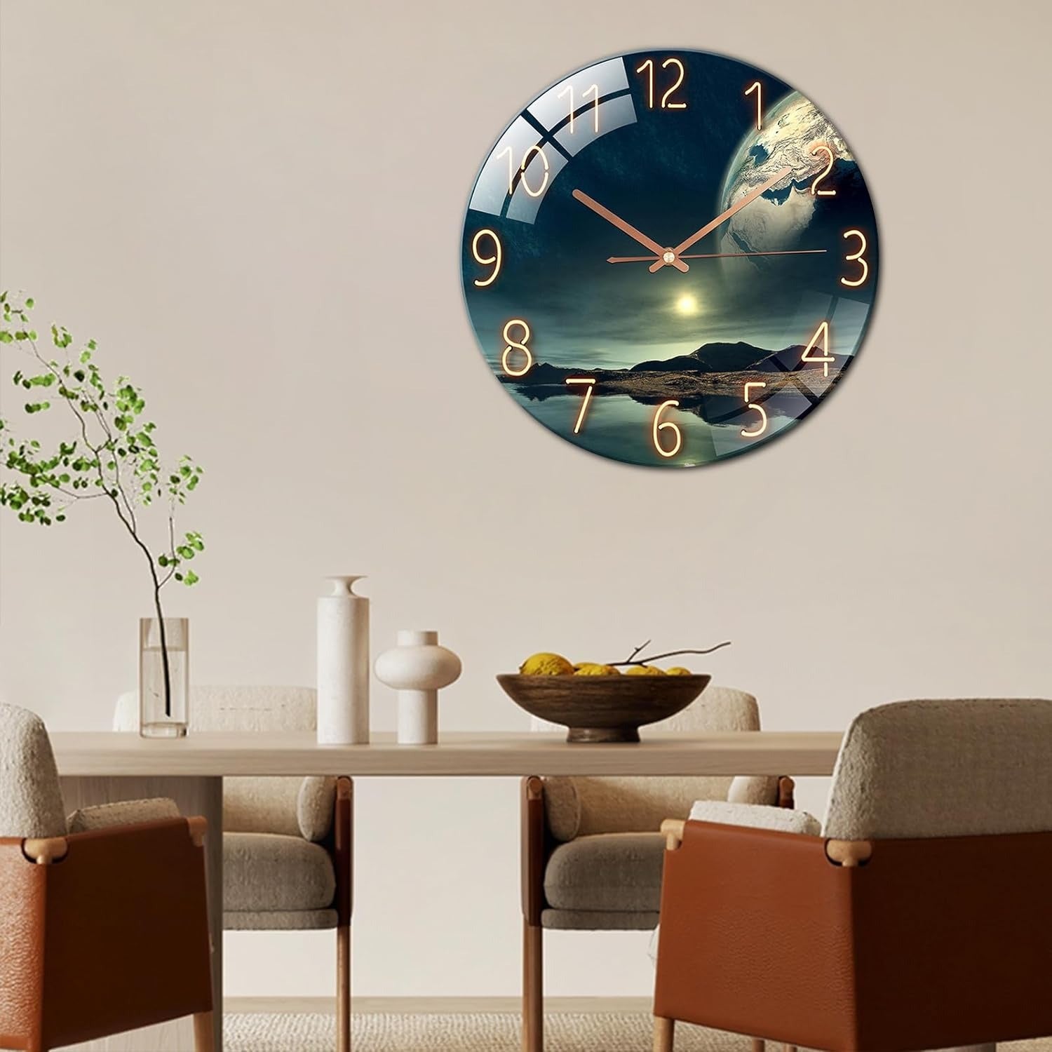 Glass Wall Clock with Earth Landscape Design