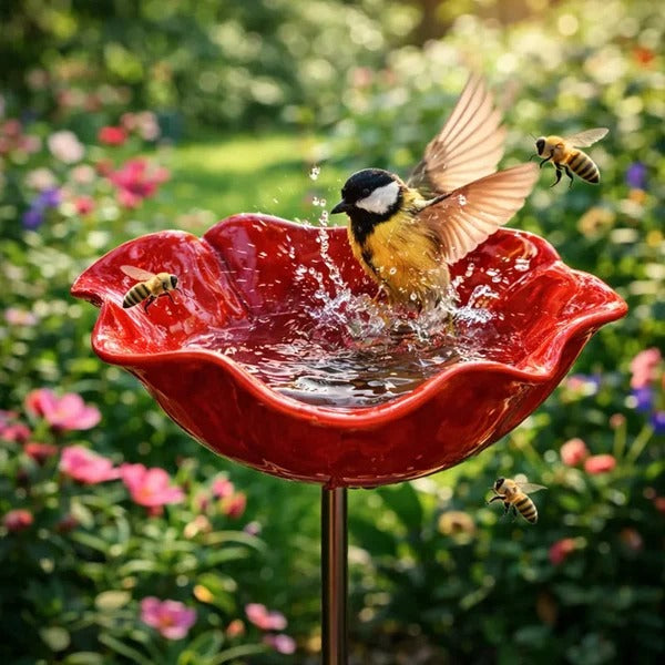 Flower-Shaped Bird Bath Garden Stake
