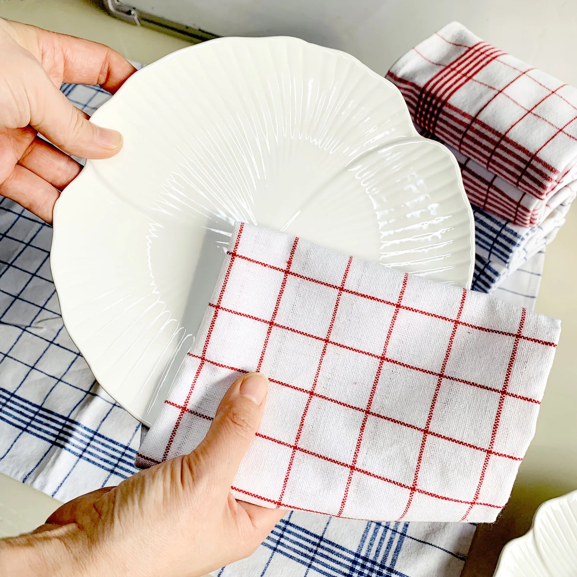 10-Piece Checked Cotton Tea Towel Set
