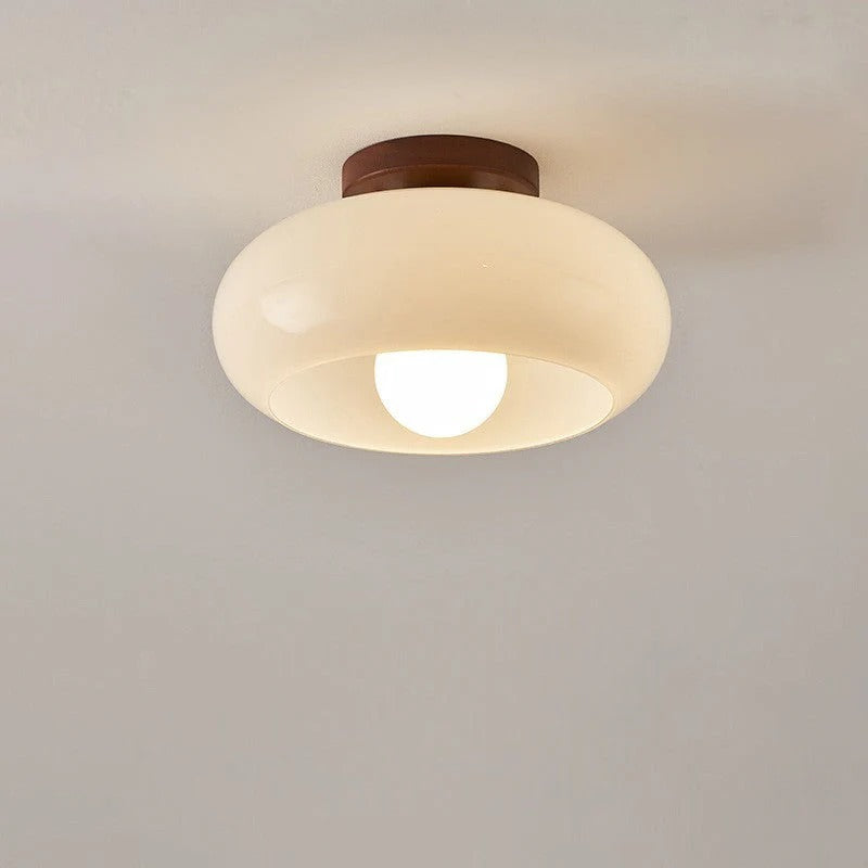 Modern Bauhaus Cream Glass Flush Mount Ceiling Light for Bedroom and Hallway