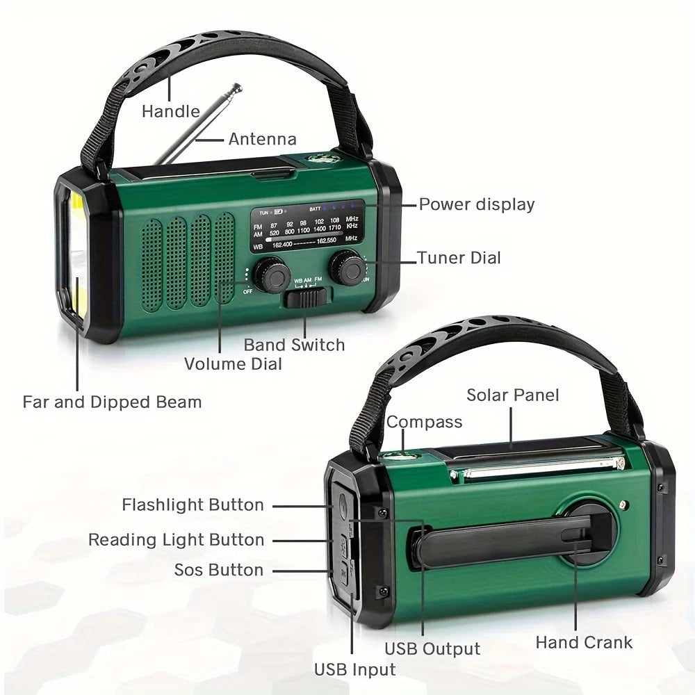 Emergency Crank Radio with Solar Panel and Power Bank