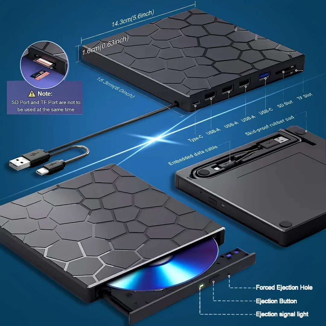 8-in-1 External CD/DVD Drive with USB Hub