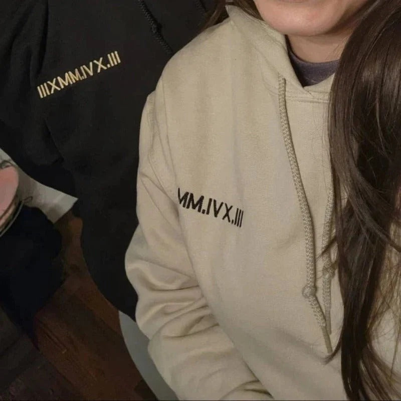 Personalised Couple Hoodie with Roman Numeral Date