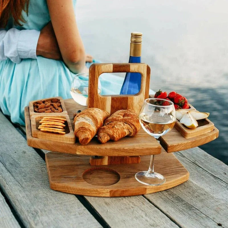 Portable Wooden Wine Picnic Table