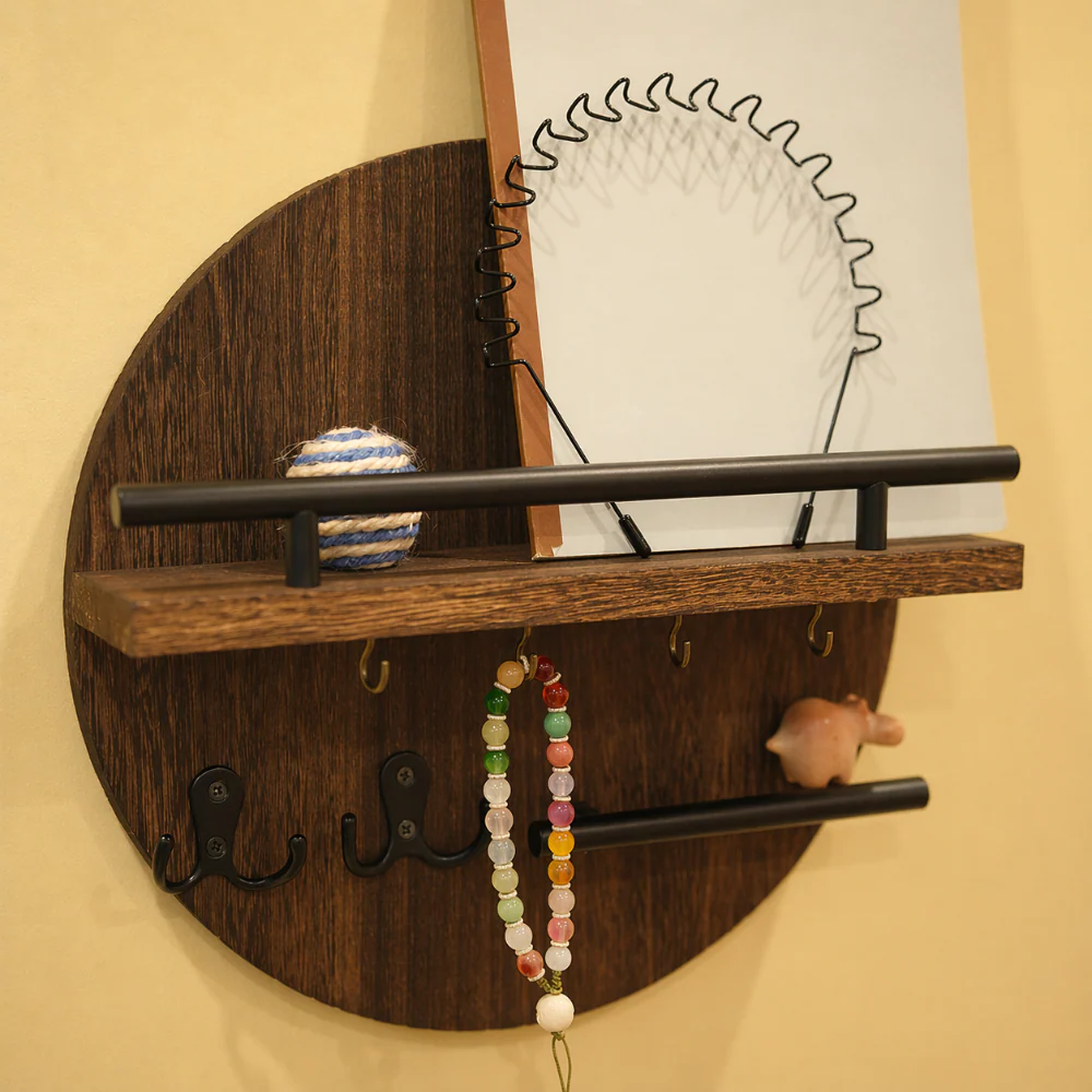 Round Wooden Key Holder with Shelf