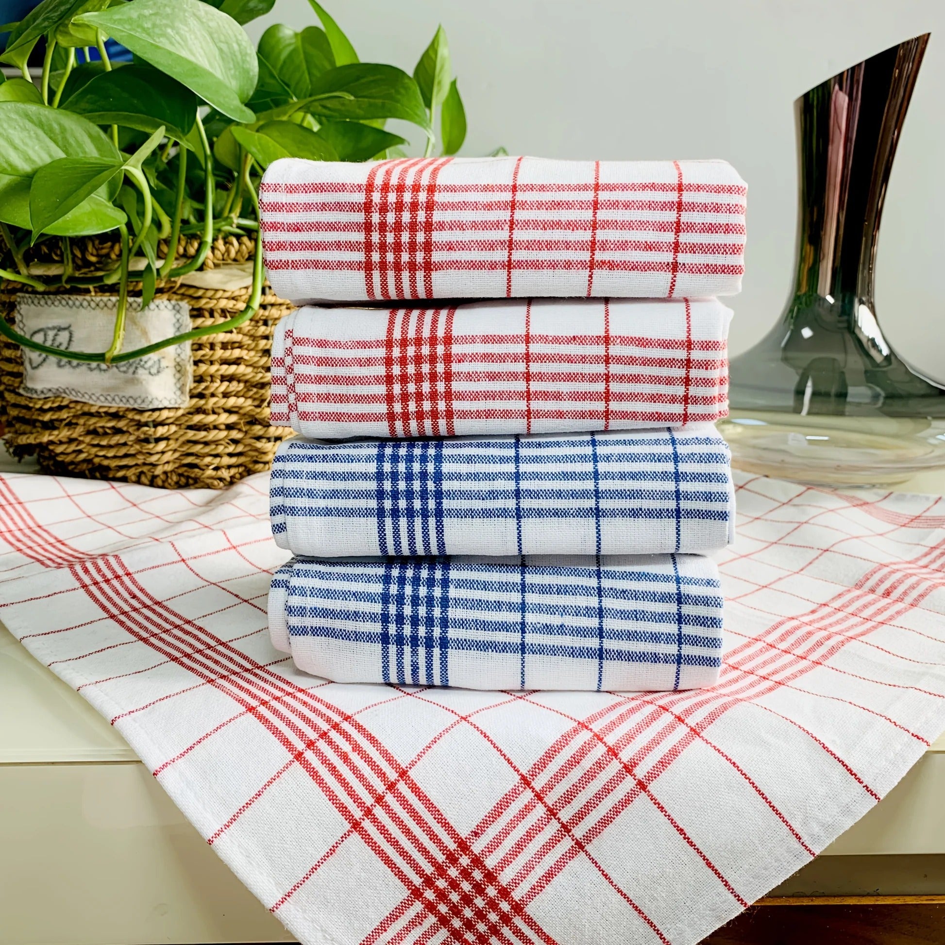 10-Piece Checked Cotton Tea Towel Set