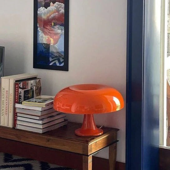Scandinavian Mushroom Table Lamp with Opal Dome Shade for Bedside and Living Room