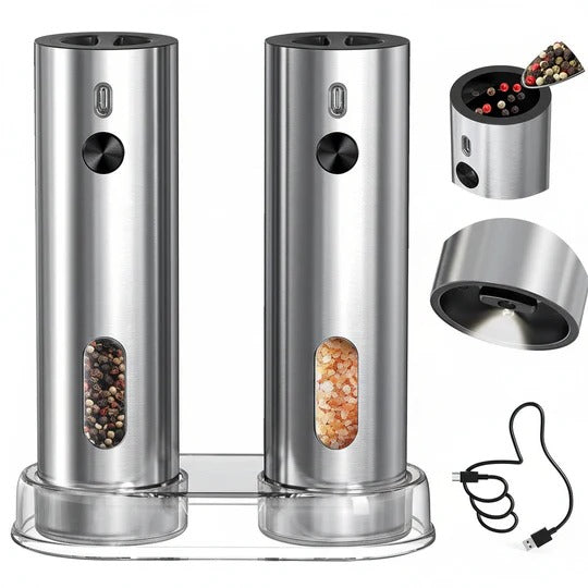 Electric Salt & Pepper Grinder Set with USB Charging Base
