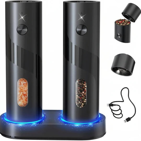 Electric Salt & Pepper Grinder Set with USB Charging Base