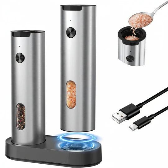 Electric Salt & Pepper Grinder Set with USB Charging Base