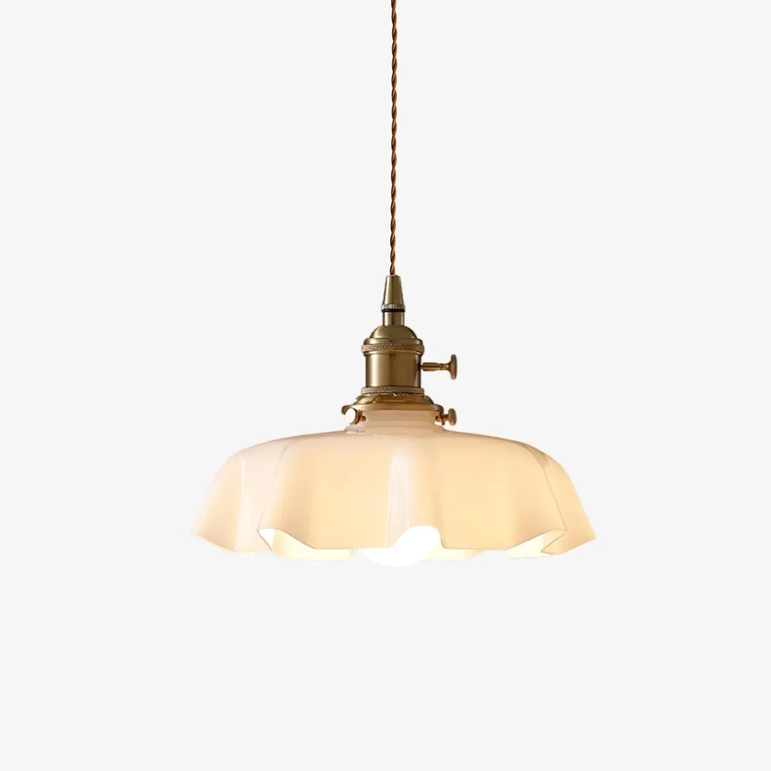 French Style Scalloped Cream Glass Pendant Light with Brass Fitting for Dining Room