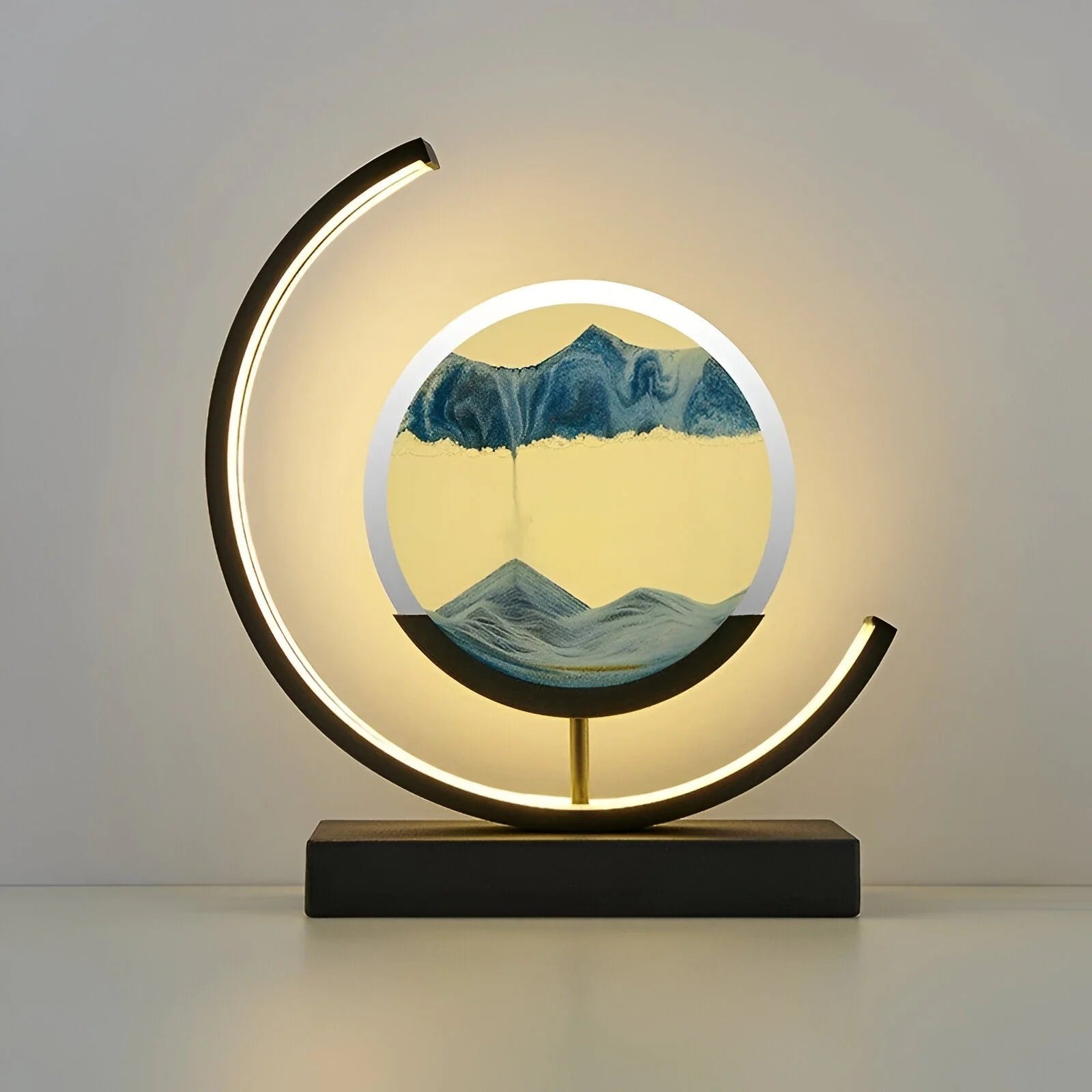 LED Sand Art Table Lamp with Circular Frame and Remote for Ambient Lighting