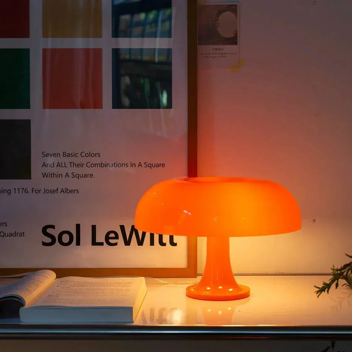 Scandinavian Mushroom Table Lamp with Opal Dome Shade for Bedside and Living Room