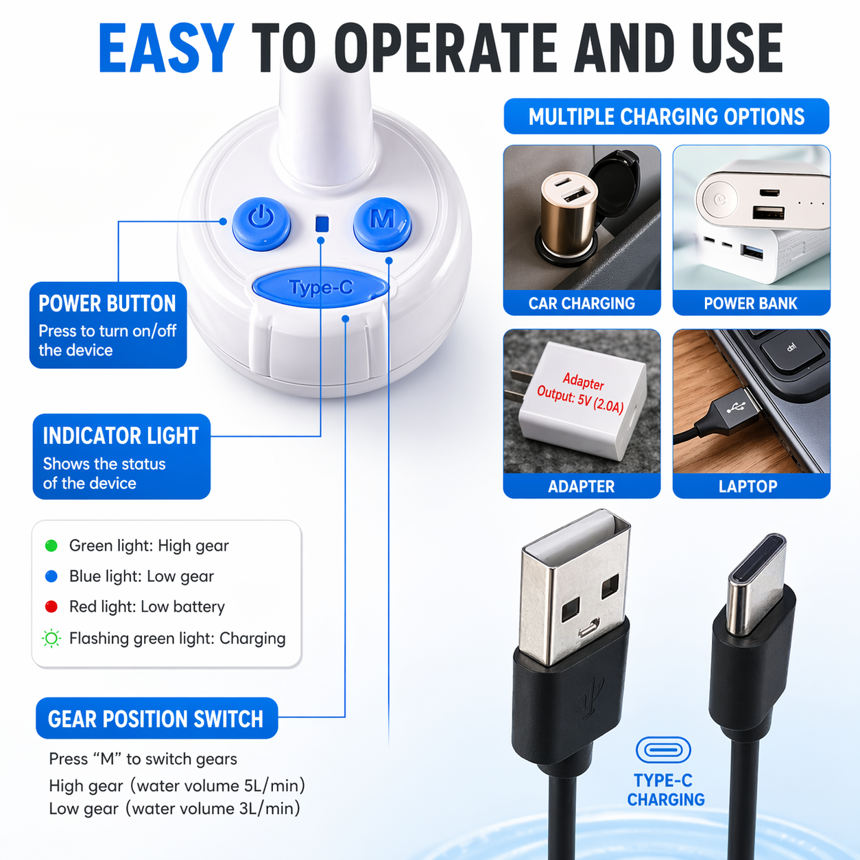Portable Rechargeable Water Pump Camping Shower