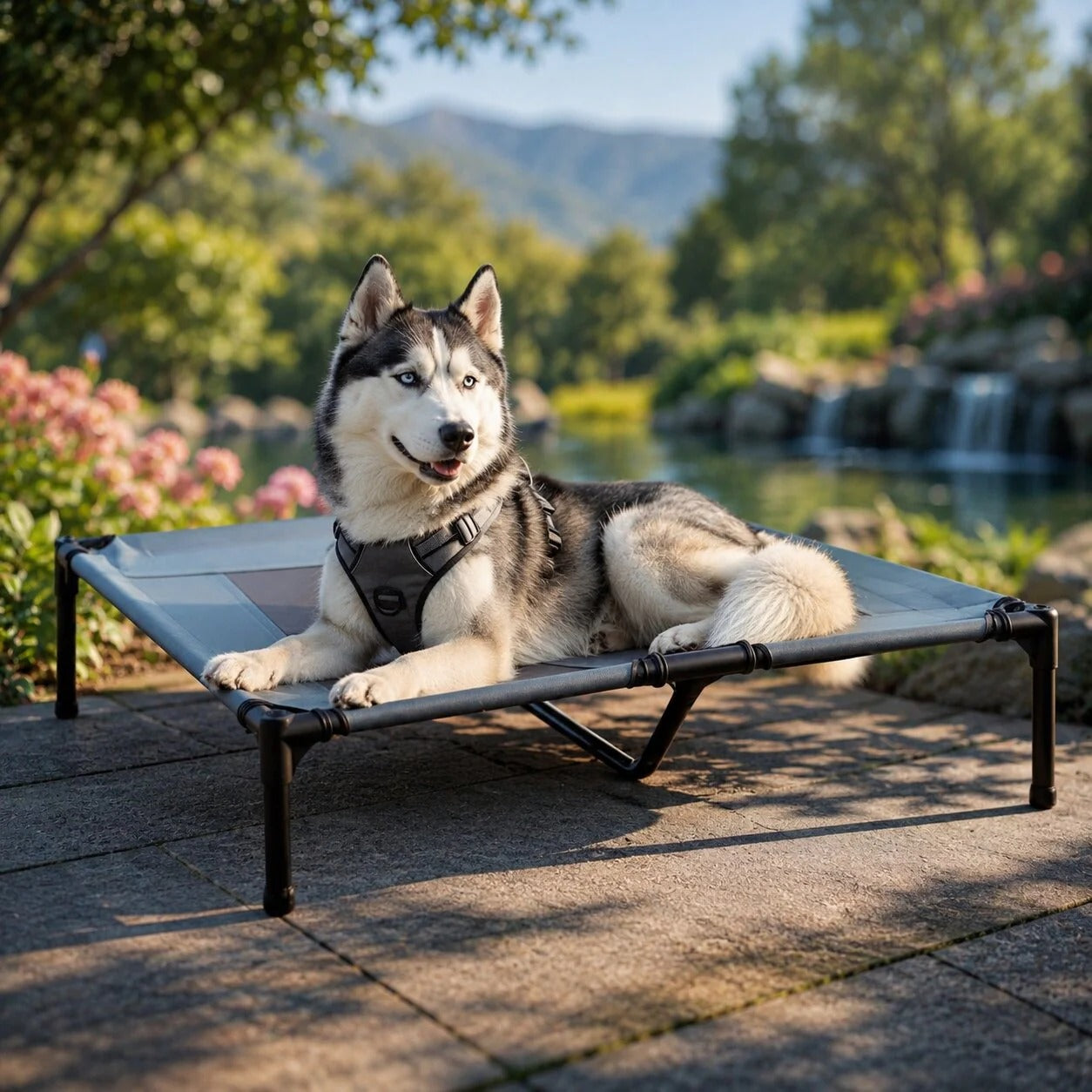 Elevated Dog Bed with Sunshade and Cooling Mat