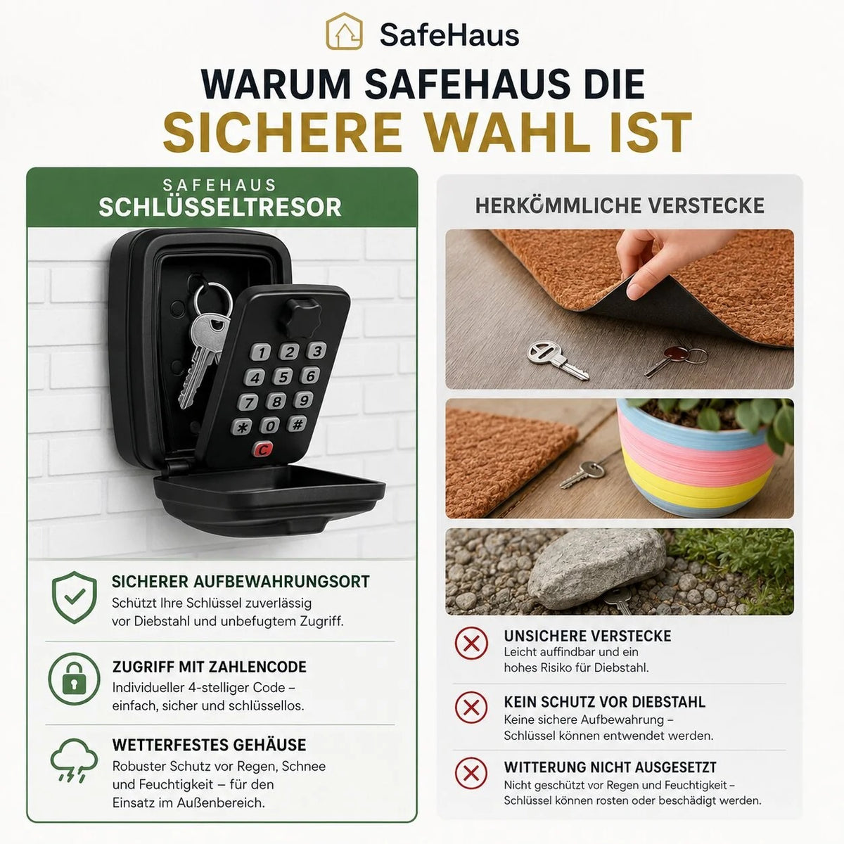 SafeHaus Outdoor Key Safe – Weatherproof Wall-Mounted Lockbox with Combination Code