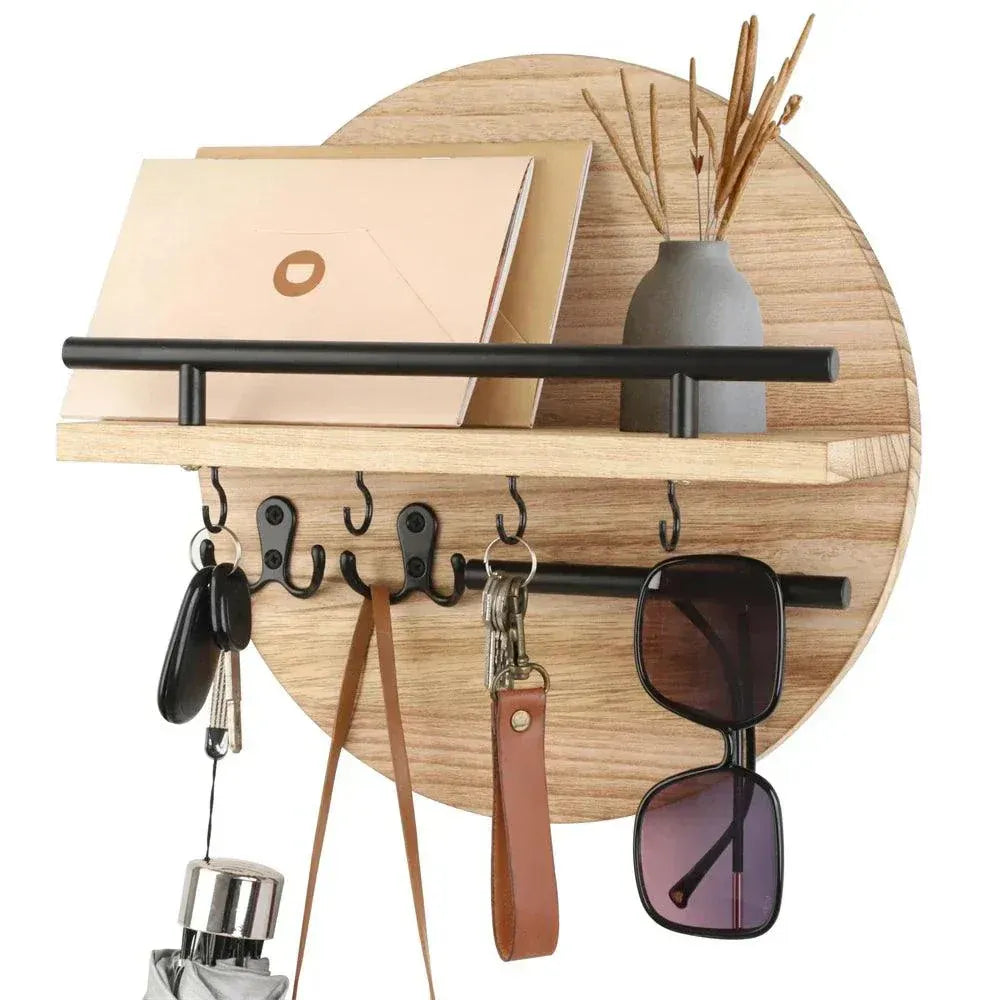 Round Wooden Key Holder with Shelf