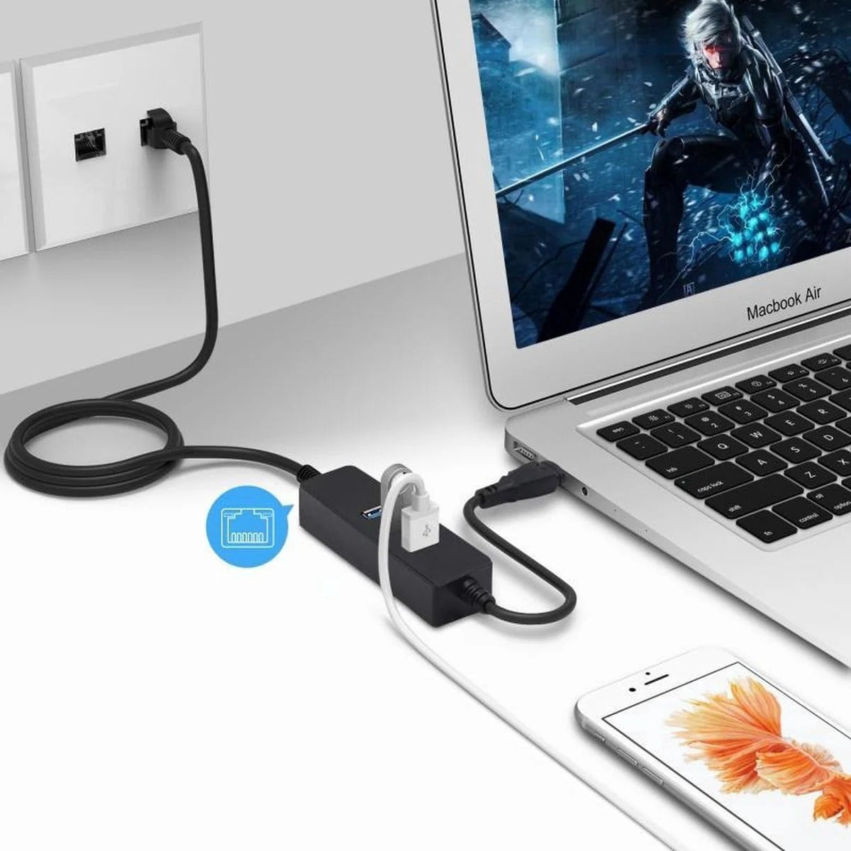 USB-C to Ethernet Adapter with USB Hub