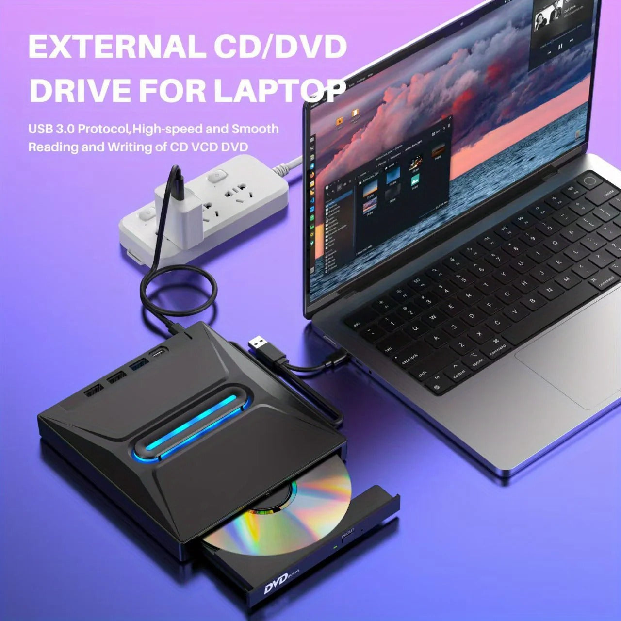 3-in-1 External CD/DVD Drive with Card Reader