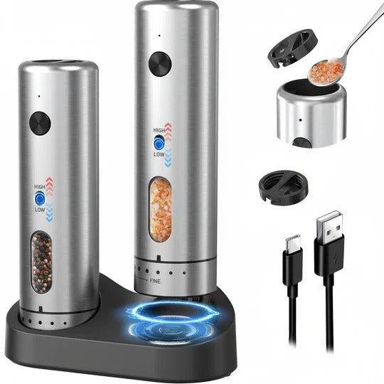Electric Salt & Pepper Grinder Set with USB Charging Base