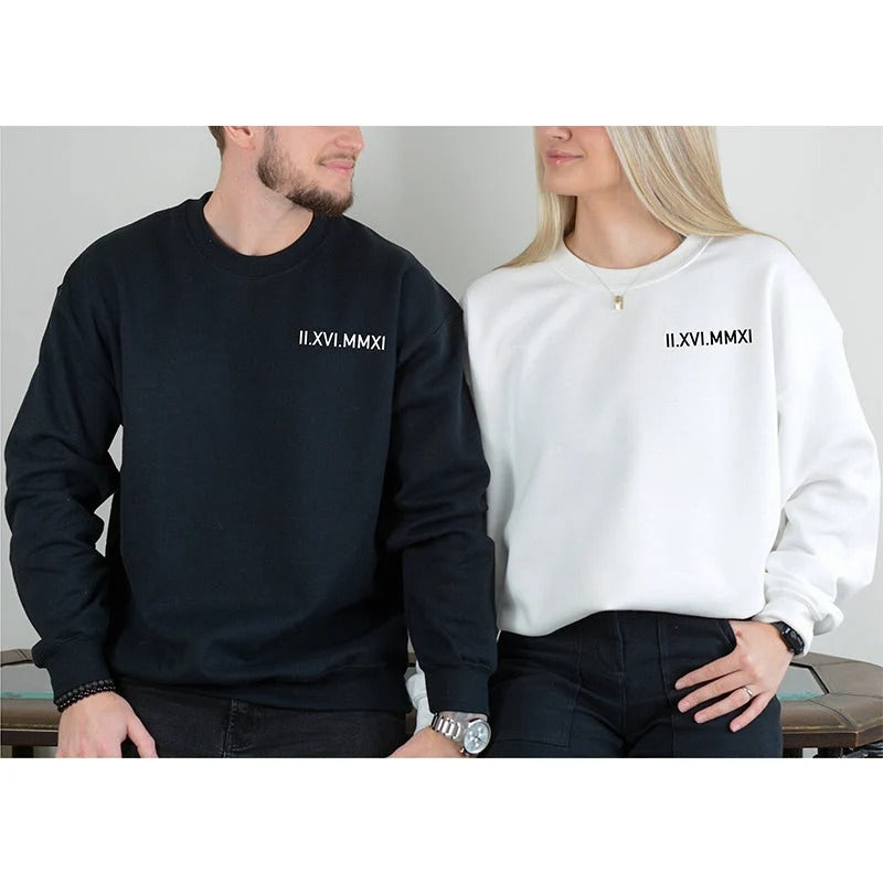 Personalised Couple Hoodie with Roman Numeral Date