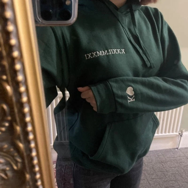 Personalised Couple Hoodie with Roman Numeral Date