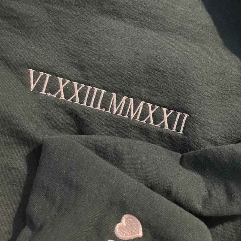 Personalised Couple Hoodie with Roman Numeral Date