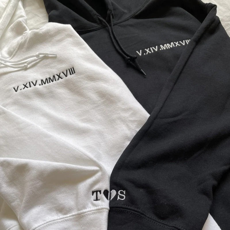 Personalised Couple Hoodie with Roman Numeral Date