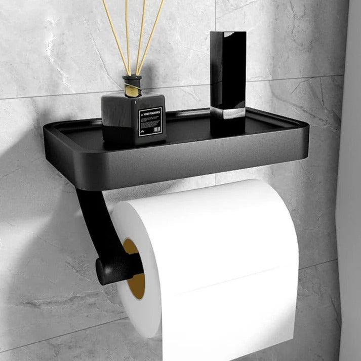 Modern Drill Free Wall Mount Toilet Roll Holder with Storage Shelf