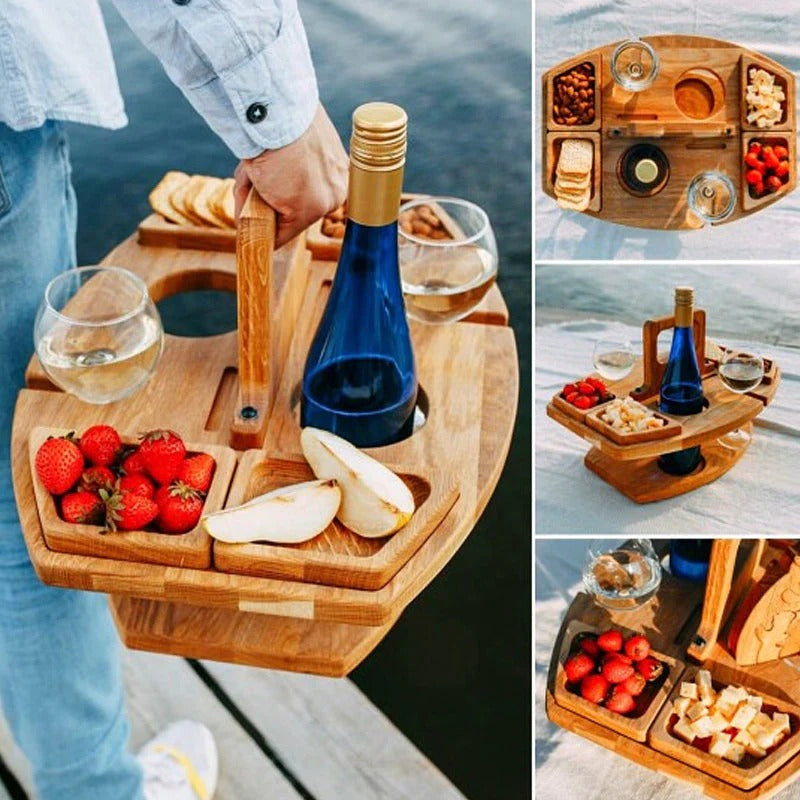 Portable Wooden Wine Picnic Table