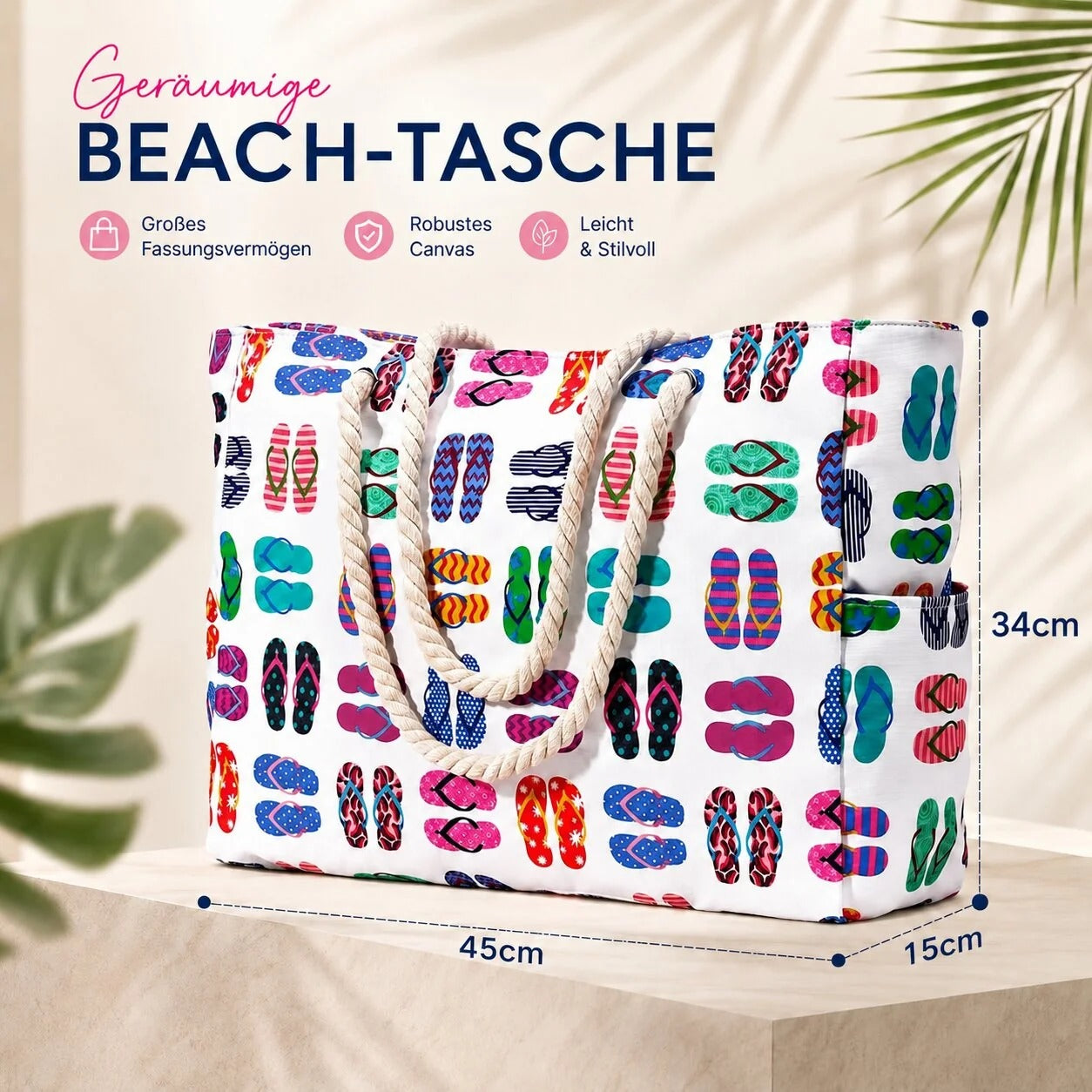 XXL Beach Bag with Zipper