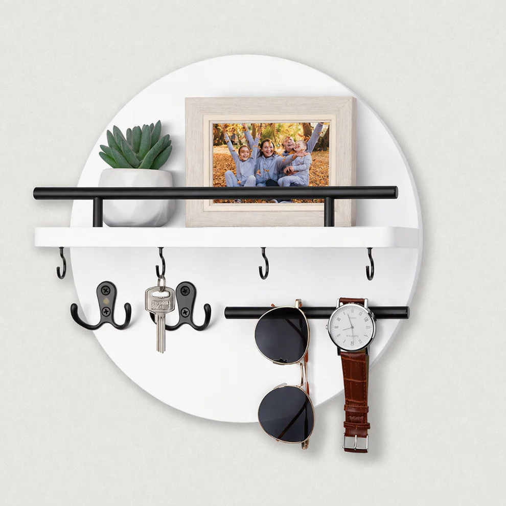 Round Wooden Key Holder with Shelf