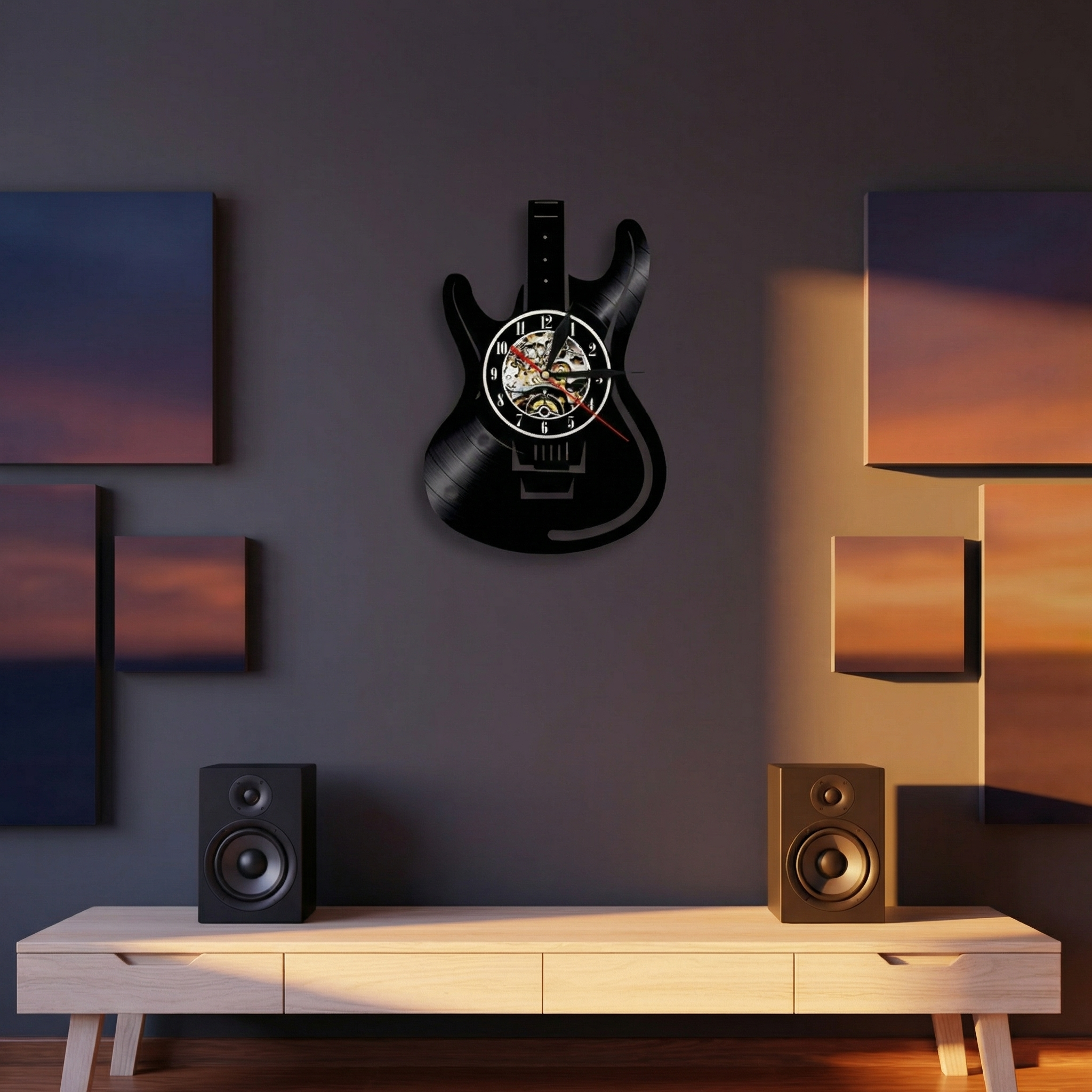 Guitar Vinyl Wall Clock – Music-Inspired Design
