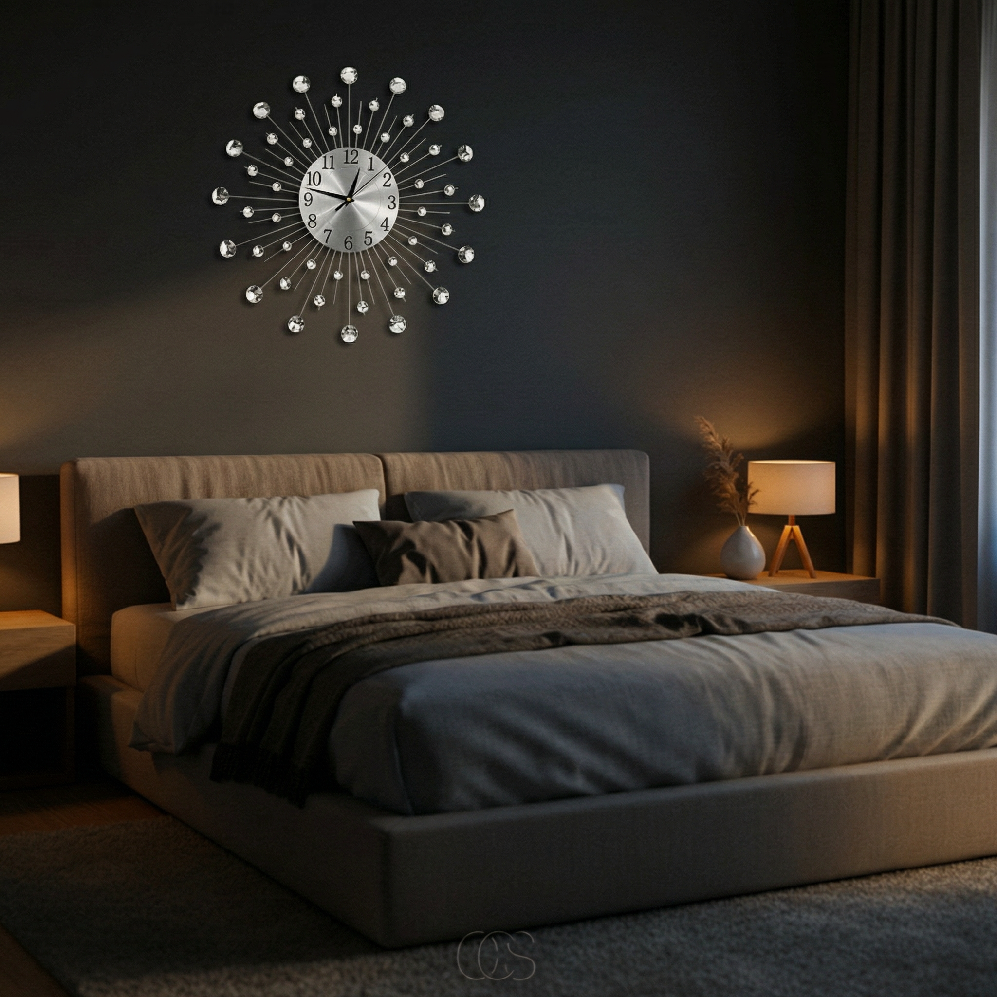 Modern Wall Clock with Crystal Accents – Silver Design