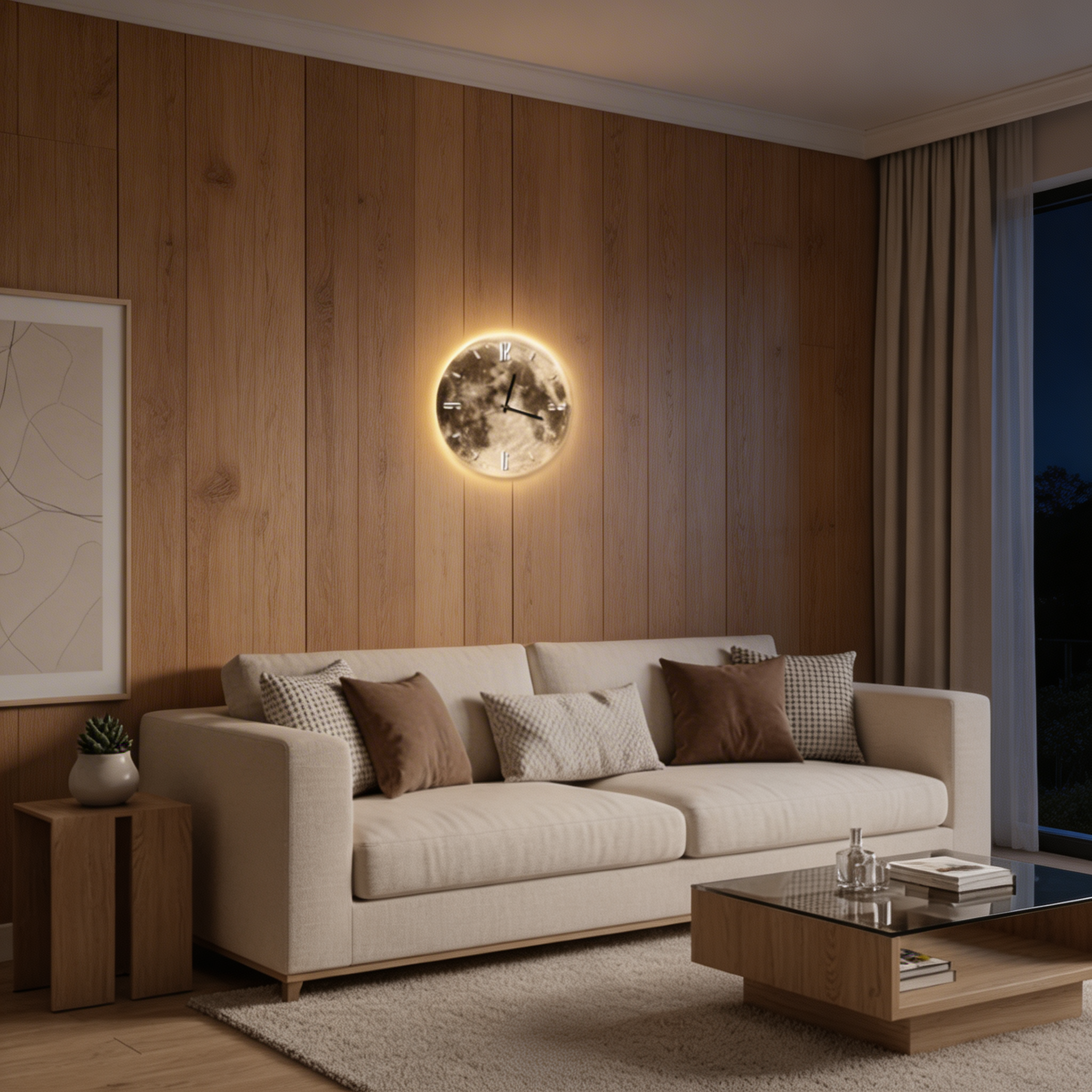Moon Wall Clock with LED Edge – Ambient Lighting Design