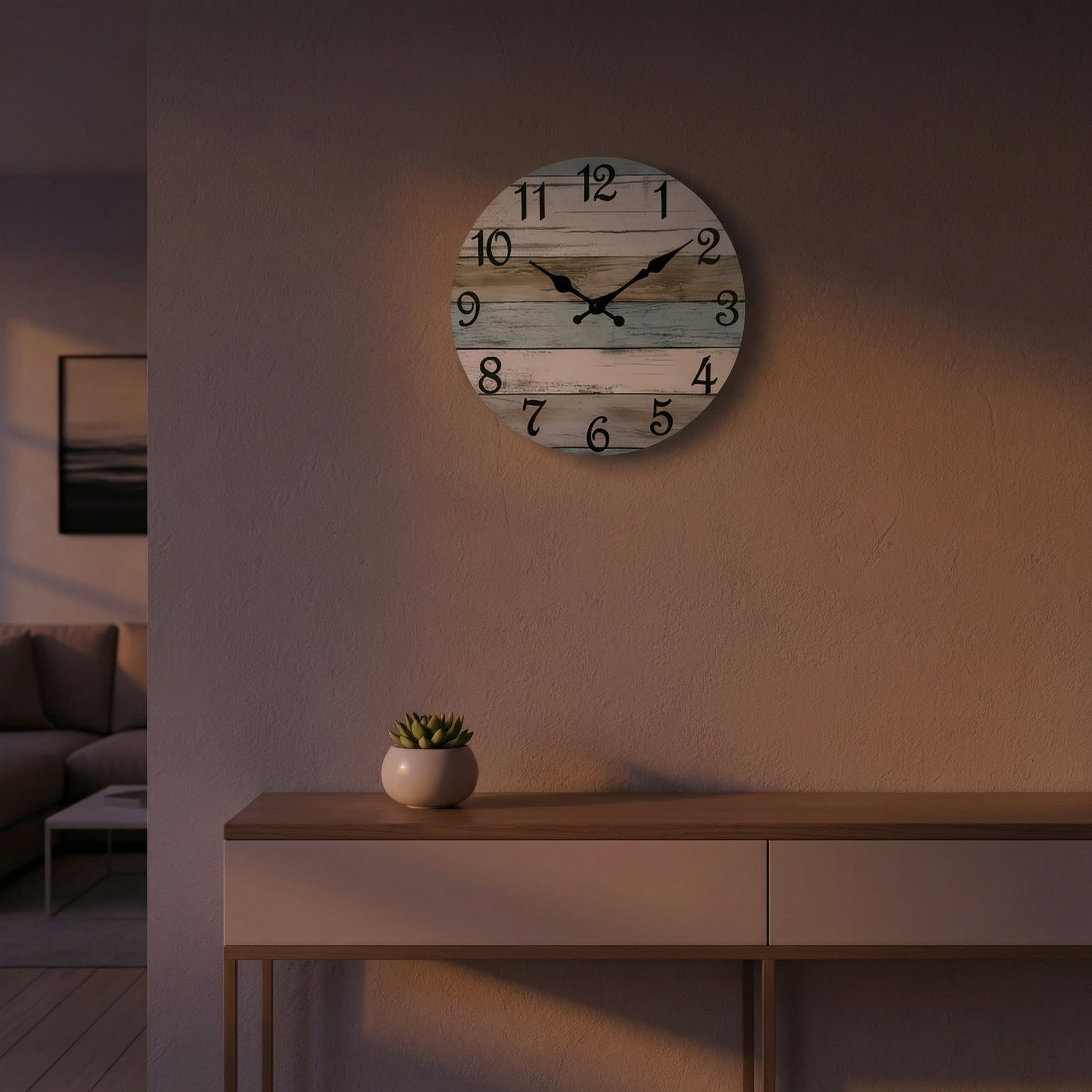 Silent Blue Round Wall Clock – Nautical Design