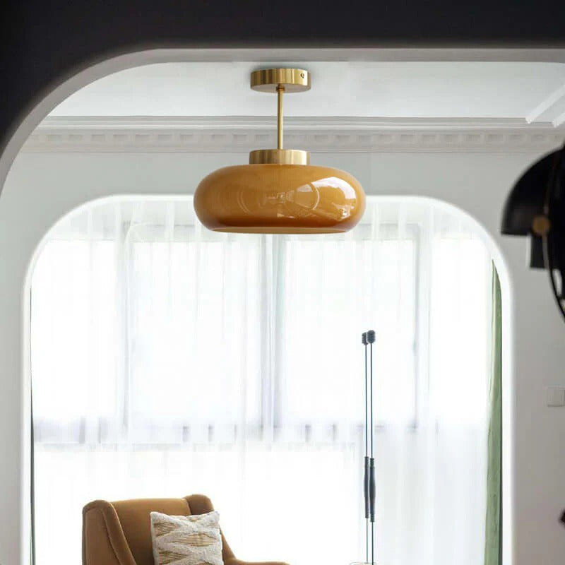Semi-Flush Ceiling Light | Brass & Yellow Glass