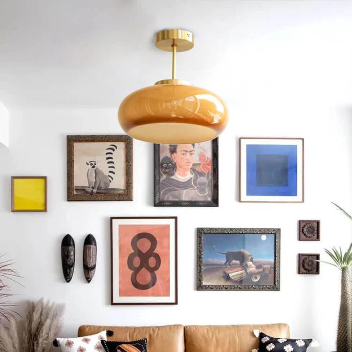 Semi-Flush Ceiling Light | Brass & Yellow Glass