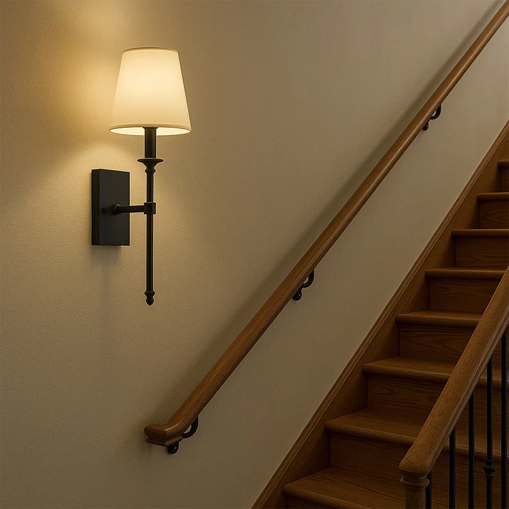 Wired Wall Lamp Set (2-Piece), Iron & Fabric Shade
