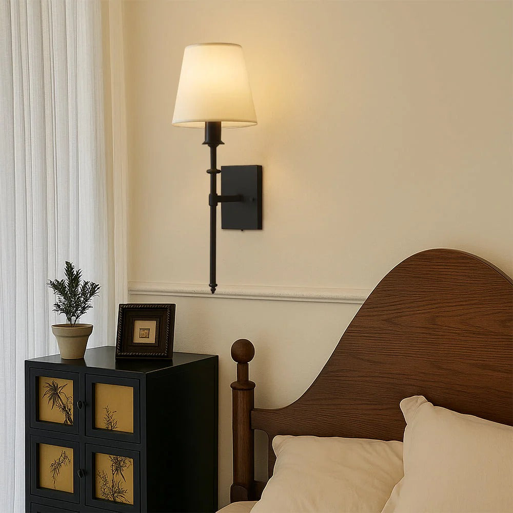 Wired Wall Lamp Set (2-Piece), Iron & Fabric Shade