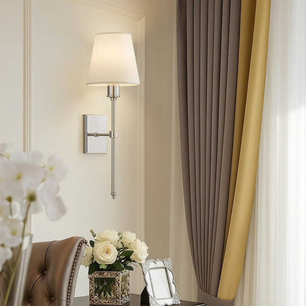 Wired Wall Lamp Set (2-Piece), Iron & Fabric Shade