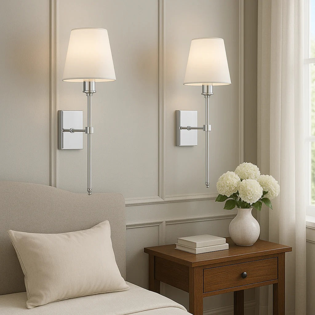 Wired Wall Lamp Set (2-Piece), Iron & Fabric Shade